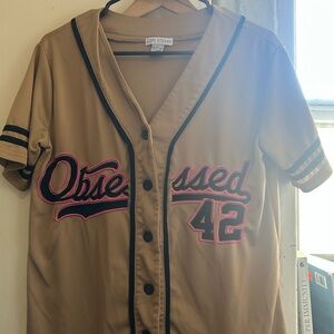 Tan Baseball Jersey with Pink and Black Accents
